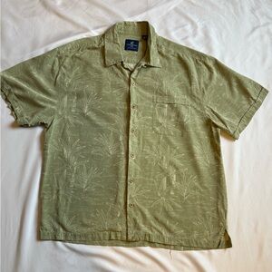 Caribbean Joe Silk Hawaiian Shirt XL Green Tropical Camp Shirt